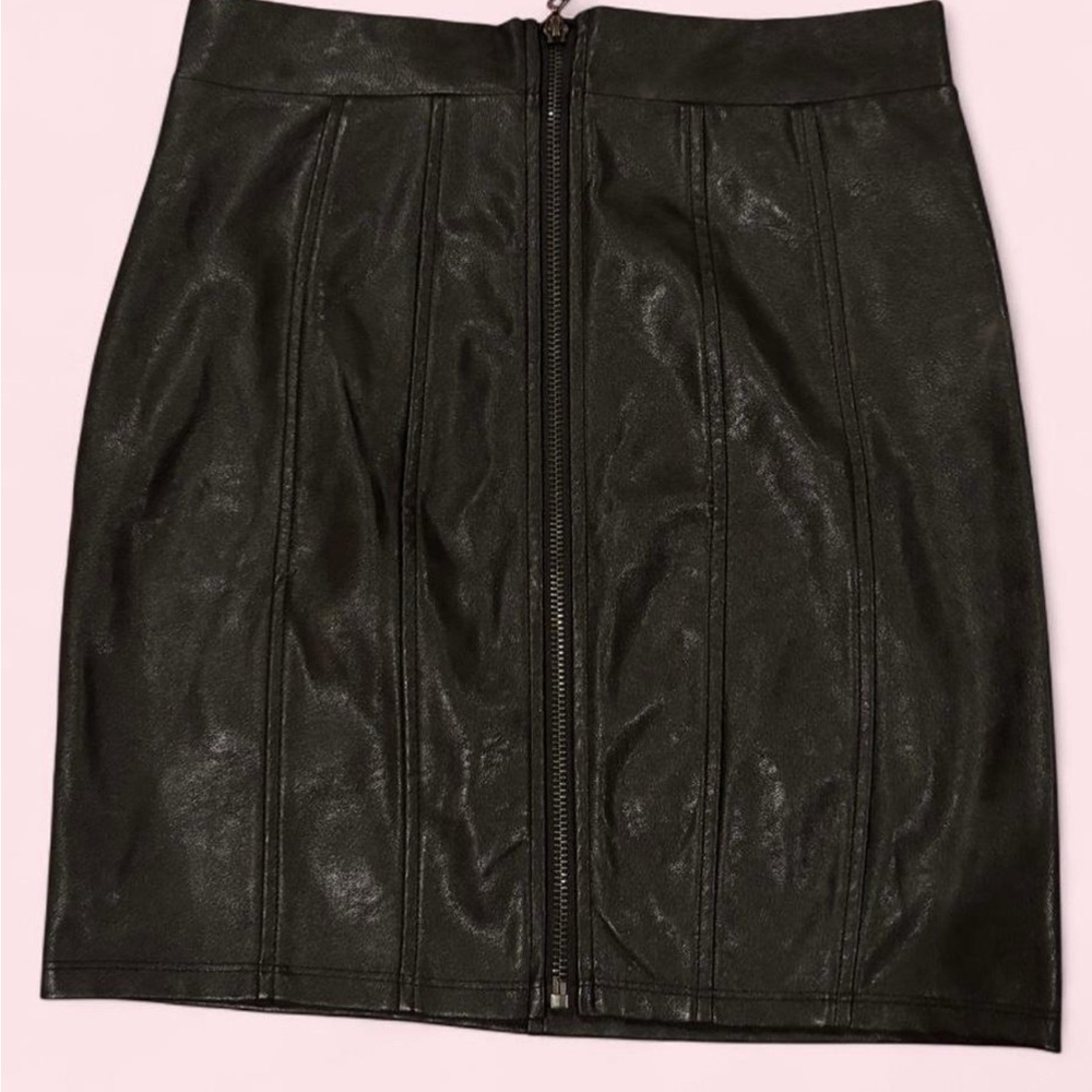 Black Vegan Leather Front-Zip Skirt. Never worn
